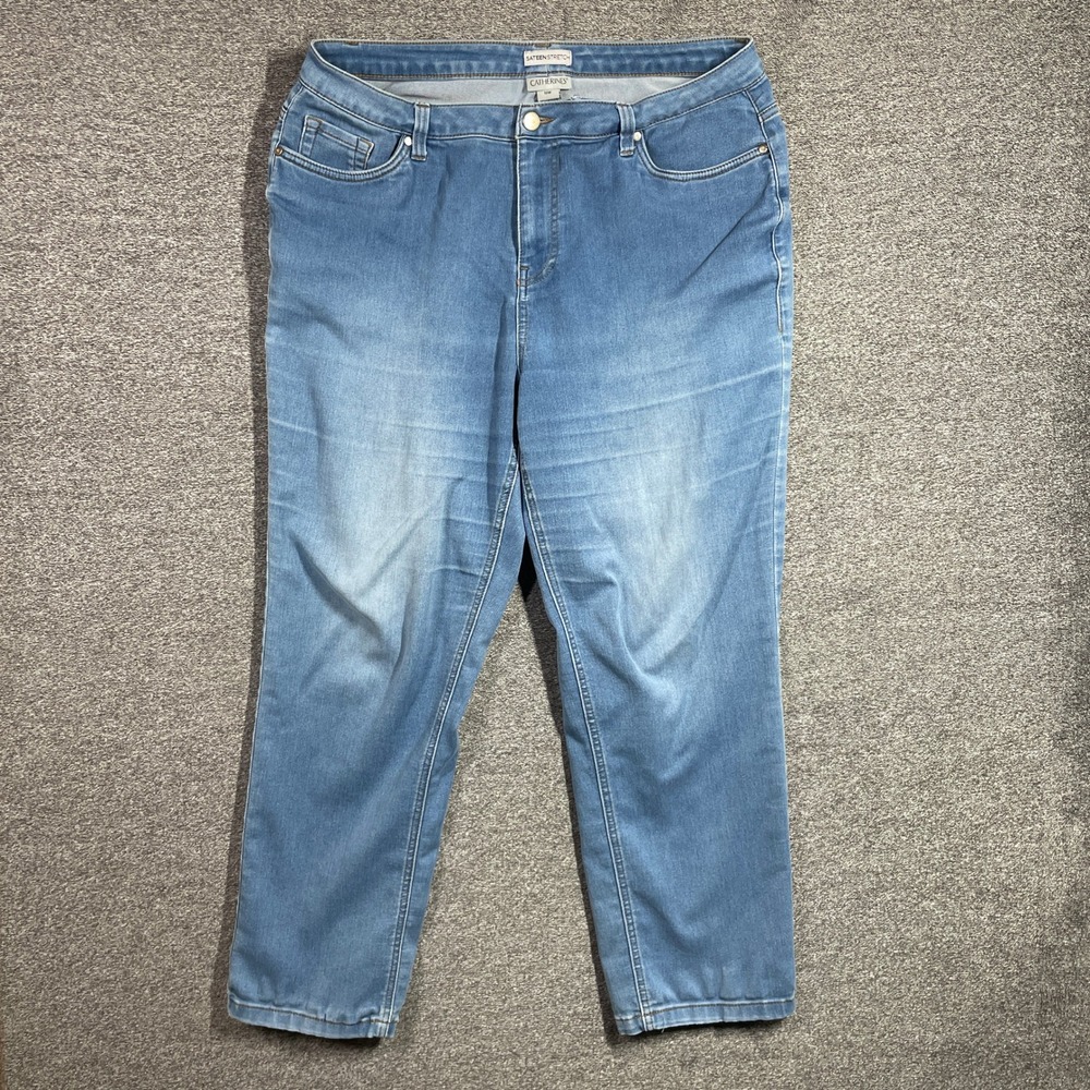 Catherines Sateen Stretch Light Wash Straight Leg Jeans Womens 18W Blue Denim